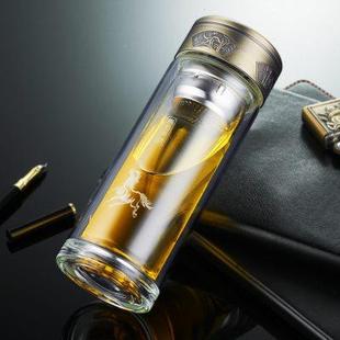 双层玻璃杯男女士水杯便携杯子隔热带盖过滤网茶杯家用泡茶商务杯