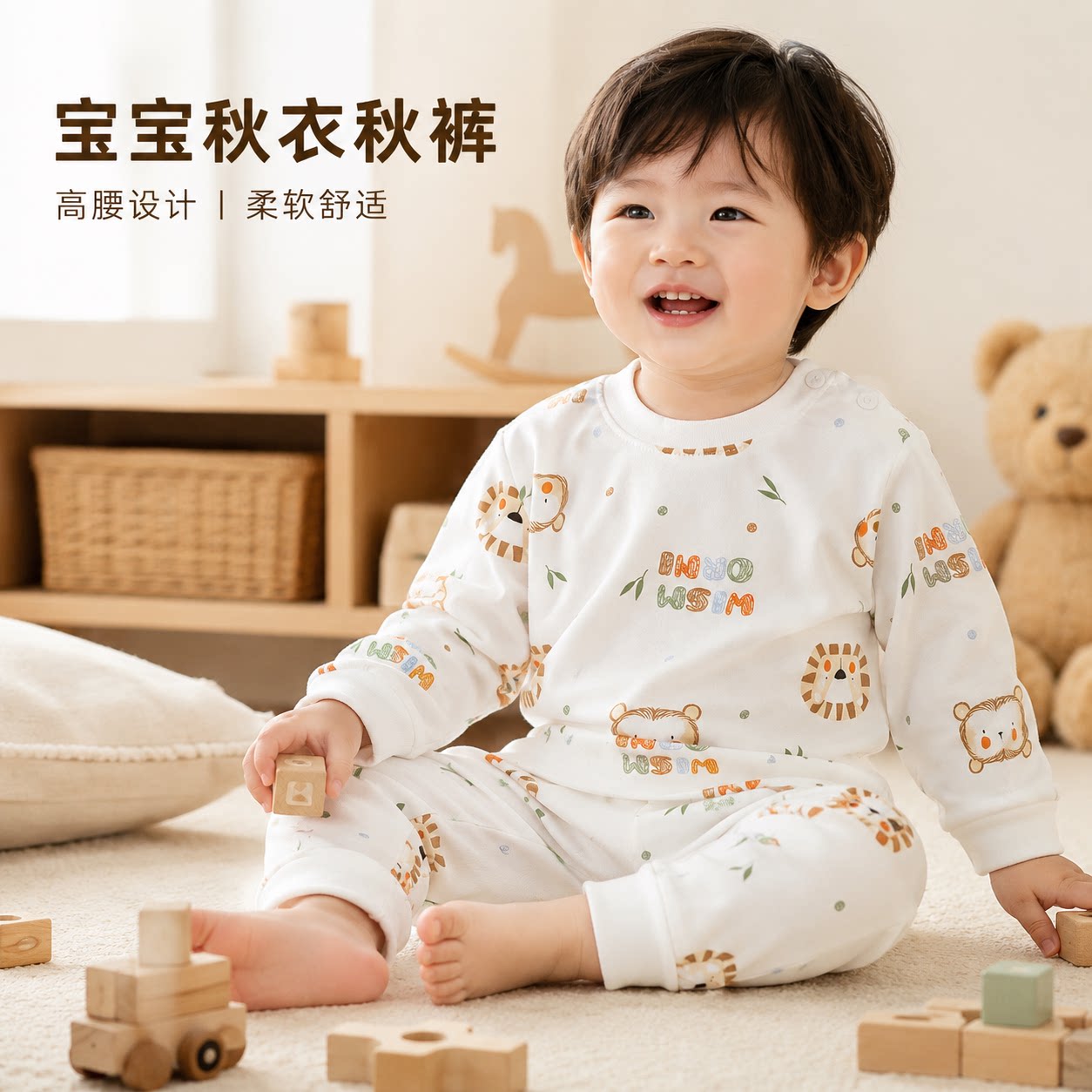 宝宝秋衣秋裤套装纯棉高腰护肚儿童长袖打底衣家居服睡衣秋冬保暖