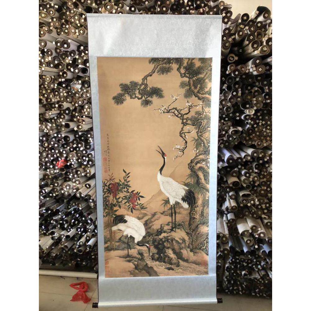 松鹤延年仙鹤松树彷古国画字画祝寿送老人玄关书房客厅装饰画中堂