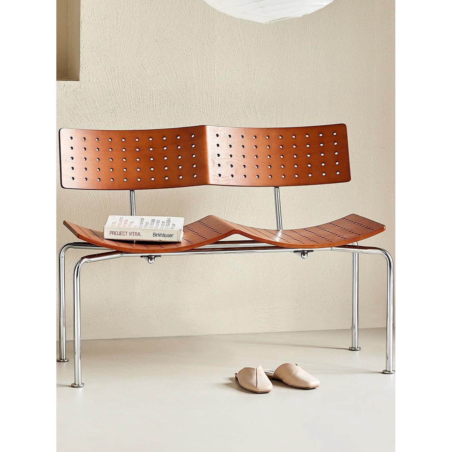 LEFT丨中古侘寂风波浪椅双人沙发复古实木饼干洞洞双人位餐椅长凳