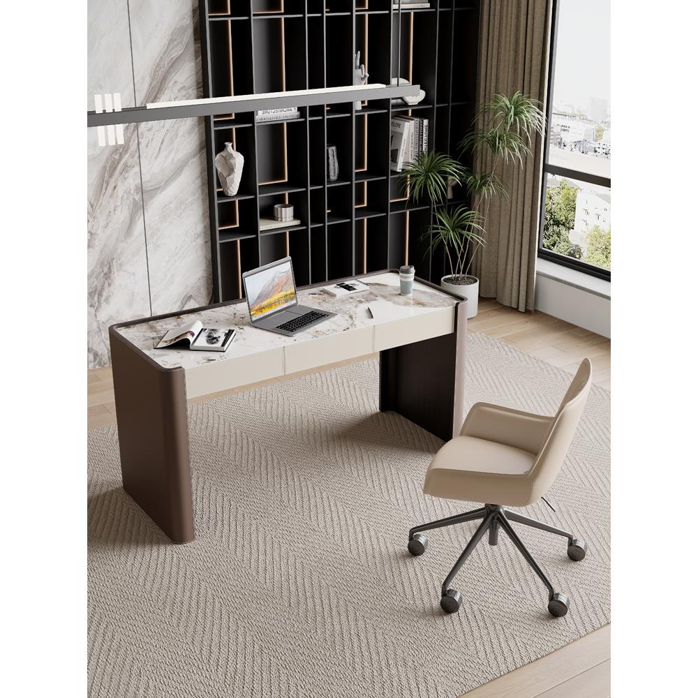 意式极简岩板书桌轻奢家用书房办公桌现代简约小户型写字台电脑桌