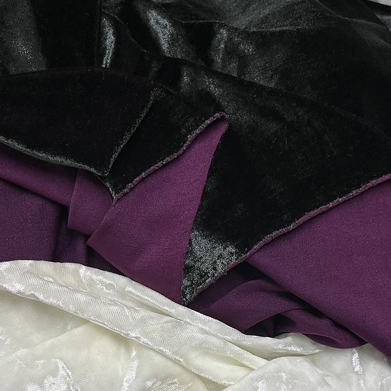 22新款 高弹力双色变幻金丝绒时装布料 大地黄 紫黑色面料 连衣裙