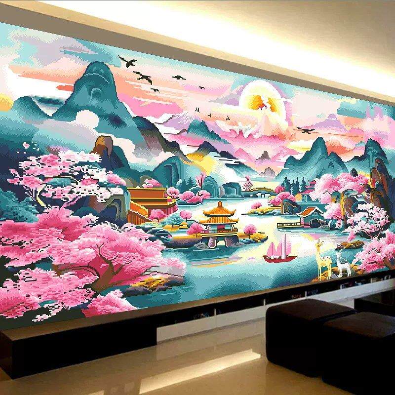 2024年新款钻石画满钻发财鹿手工5d砖石画贴钻十字绣客厅风景大画