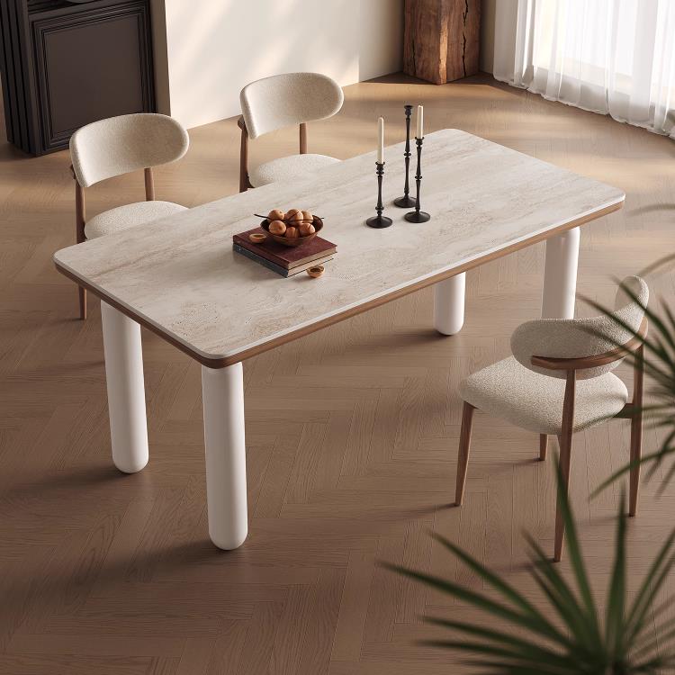 法式极简实木岩板餐桌椅组合现代简约家用高级轻奢小户型吃饭桌子