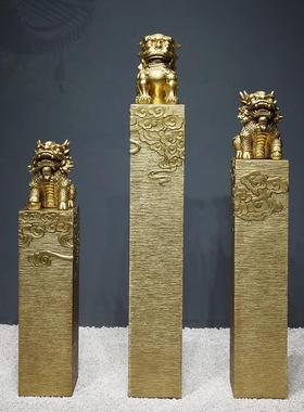 新中式摆件入户门玄关装饰栓马柱金色招财貔貅一对麒麟拴马桩立柱