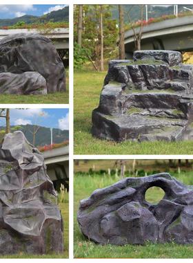 户外彷真景观石头雕塑玻璃钢空心假山石刻字花园景区草坪造景装饰