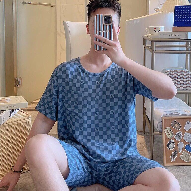 男士棉绸薄款睡衣短袖短裤套装男生人造棉空调服男孩绵绸家居服夏