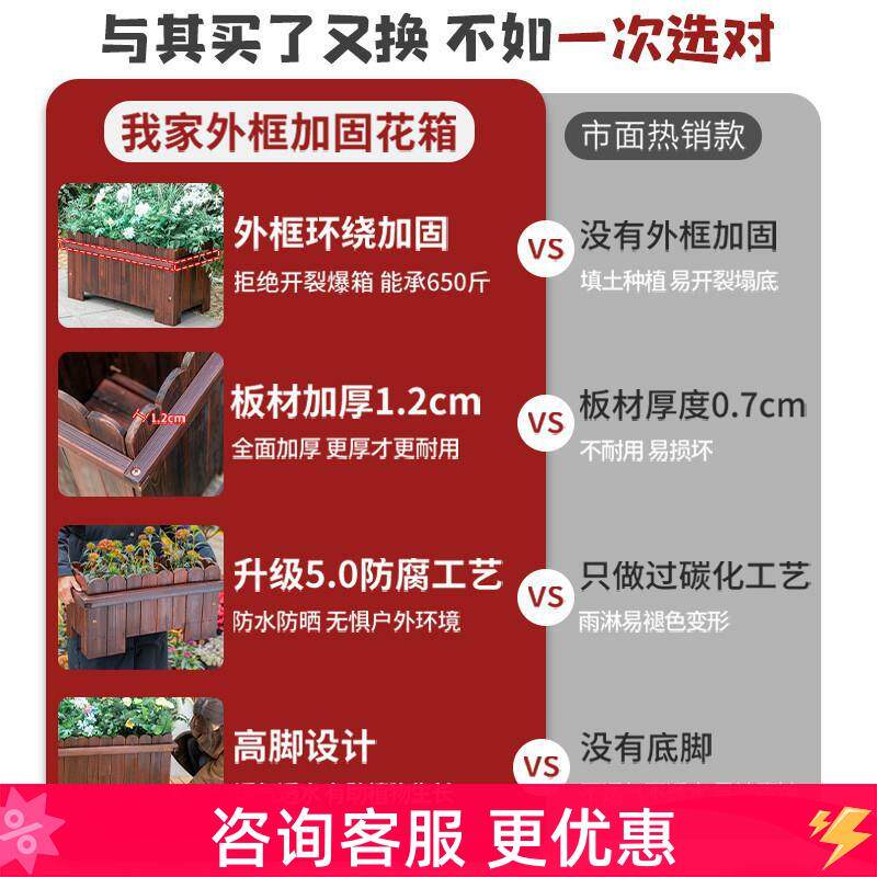 防腐木花箱碳化花盆长方形特大阳台种菜盆户外种植箱组合实木花槽