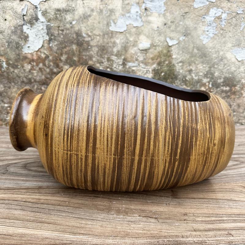 超大手工室内粗陶罐老桩多肉绿植花盆水培无孔倒瓶创意流水景观陶