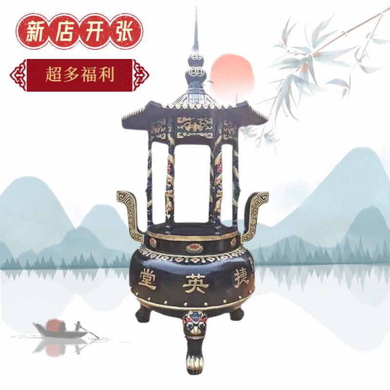 铸铁寺庙香炉复古圆形带盖 佛堂道家用室外上香炉鼎 温州制生铁香图片
