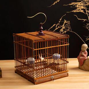竹制小方笼绣眼长方形鸟笼贝子鸟笼大全金翅雀笼子