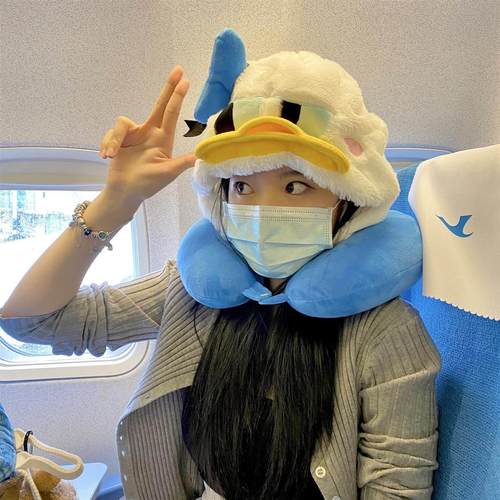 睡觉神器~生气鸭枚枚饼饼U型枕连帽午睡办公室出差旅行情侣礼物