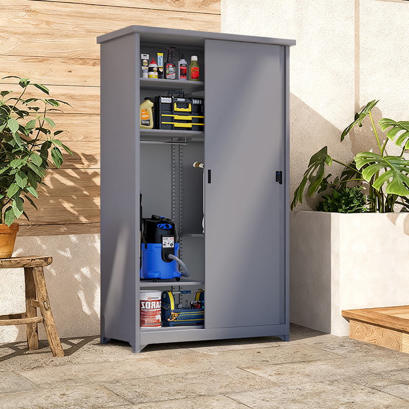 家用阳台储物柜防晒卧室推拉门衣柜户外防水收纳杂物柜钢制家政柜