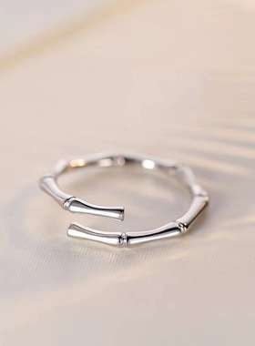 925镀银竹节戒指女小众设计感食指戒轻奢尾戒素圈开口戒
