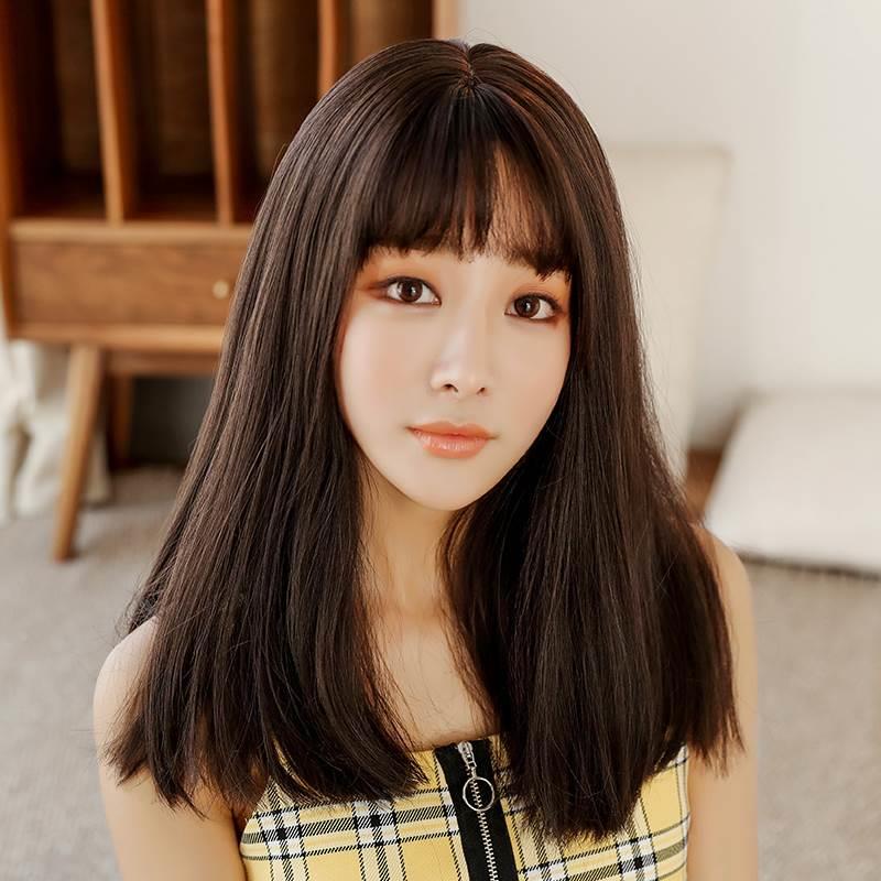 l发中网刘红长发可爱修脸空气海假发女长直圆脸长发自然短发假发