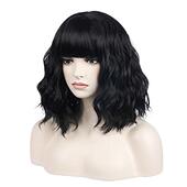 Wome Black incohair Bangs Inches with Wavy Wig Pastel