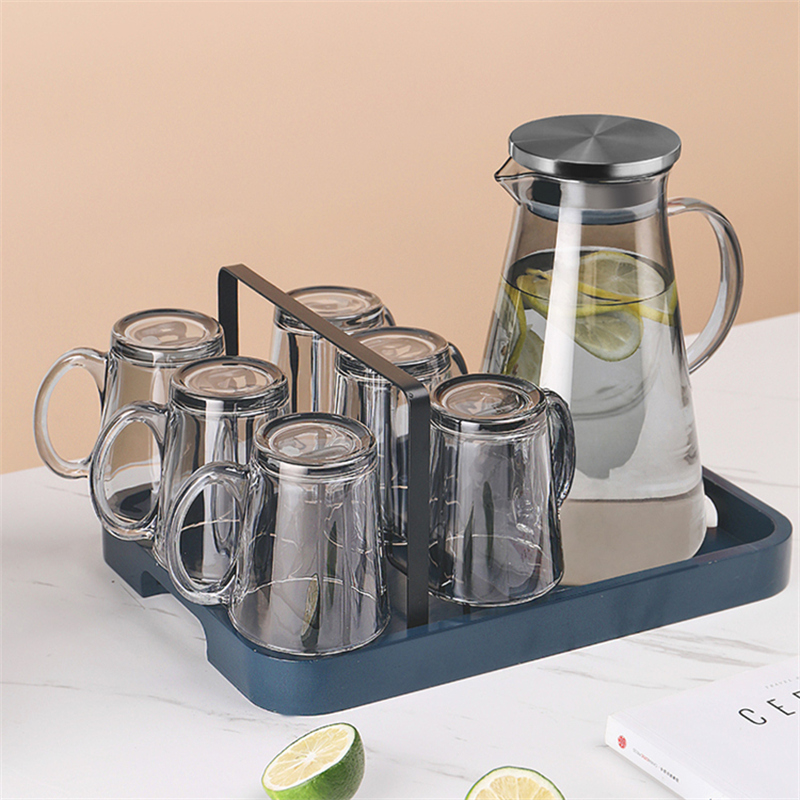 北欧带把手玻璃杯客厅水杯家用套装家用茶杯待客耐热喝水杯子杯架