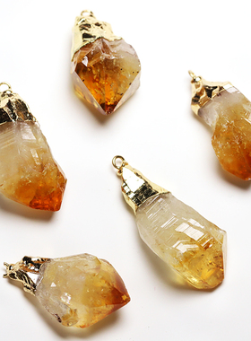 高品质巴西黄水晶吊坠 带扣饰品 原石水晶牙 矿物晶体 送礼项链