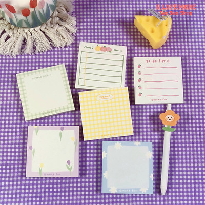 100 Sheets Tulip Note Paper Simple Style Plaid Message Memo