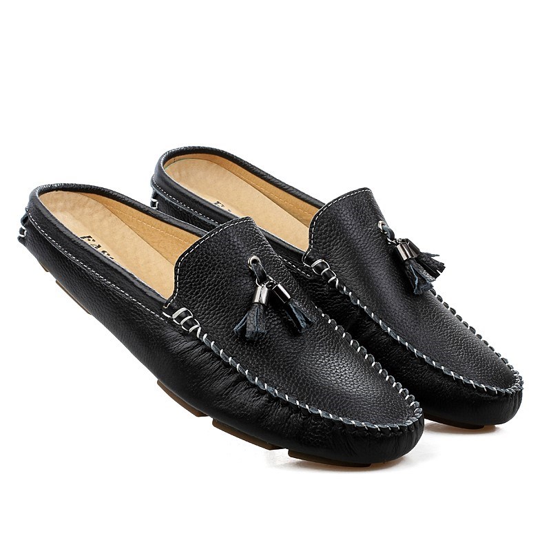 夏季包头半拖鞋男士豆豆鞋韩版无跟透气懒人潮鞋休闲小白鞋鞋