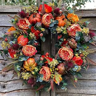 Large 极速Fall Pumpkin Door Front Wreath for