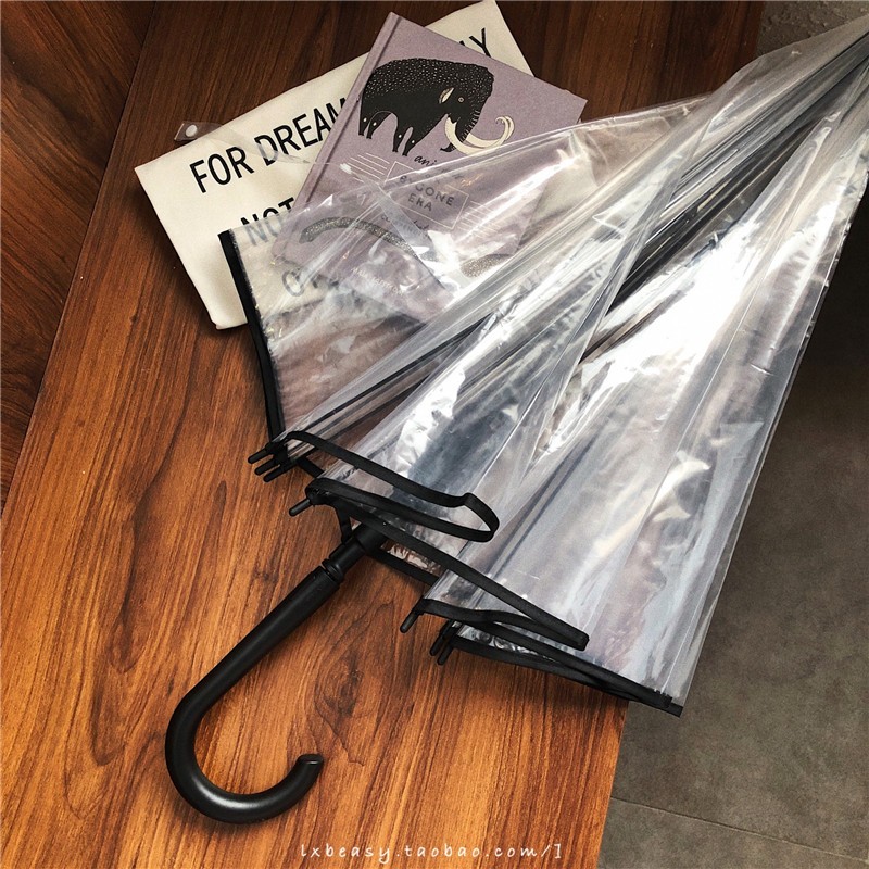 日系单透明纯色雨伞pvc半自动长柄伞抗风塑料透明伞男女款婚庆伞