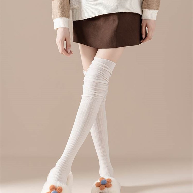 黑色过膝袜秋冬保暖泡泡袜长筒大腿袜JK长袜子女居家空调房春秋款