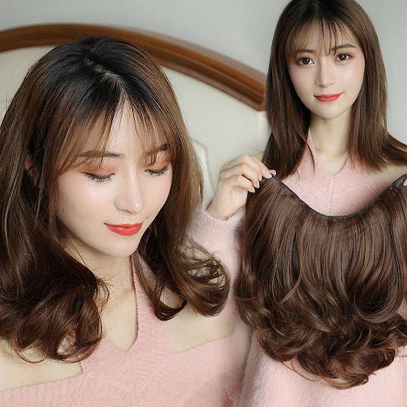 一片式假发u型女长发u形半头套补发片无痕微卷发大波浪自然接发片