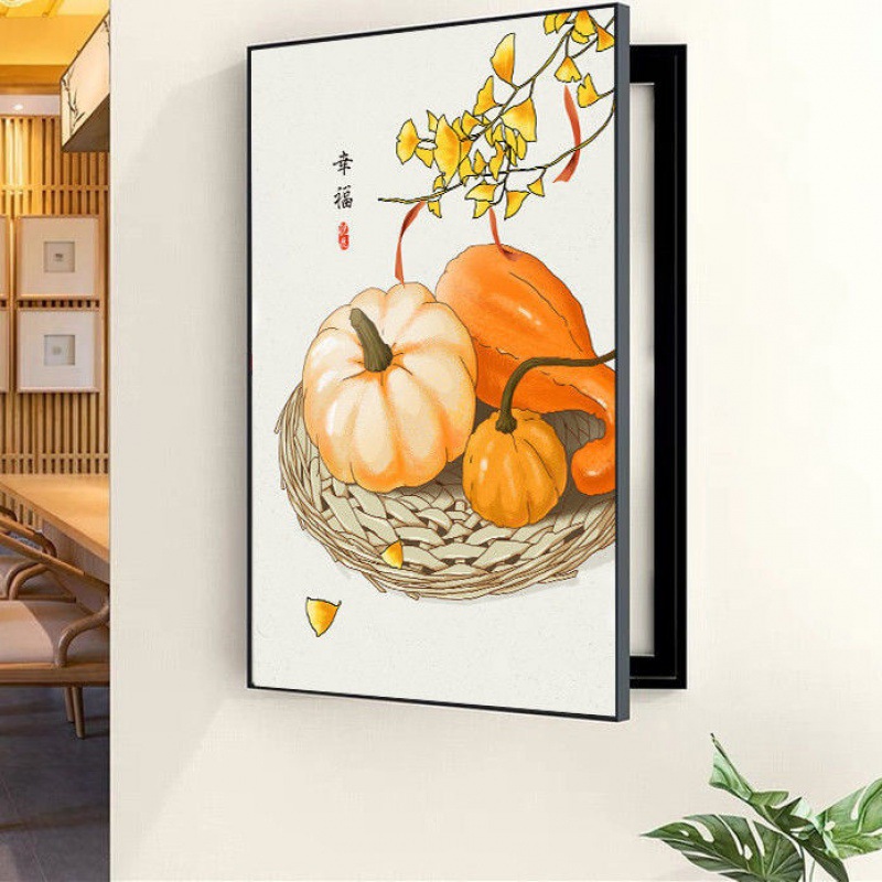 电表箱子挂画电表箱遮挡新中式配电箱弱电箱饰画竖款侧开免打孔热