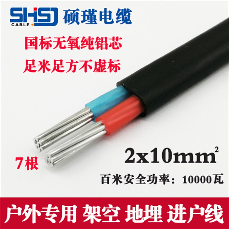 国标护套线铝芯电线家用2芯6/10/16平方毫米铝线户外进户线电源线