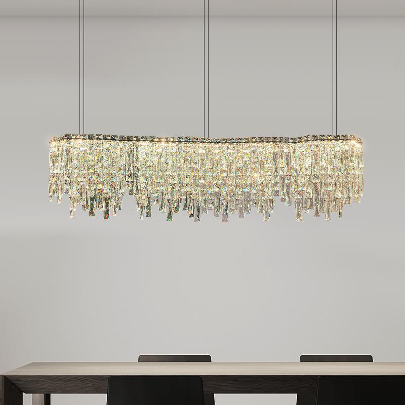 餐厅灯轻奢高级感现代意式饭厅吧台长条灯设计师法式新款水晶吊灯