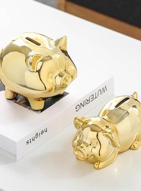 北欧陶瓷摆饰存钱筒陶瓷小金猪存钱罐创意礼品桌装饰品客厅