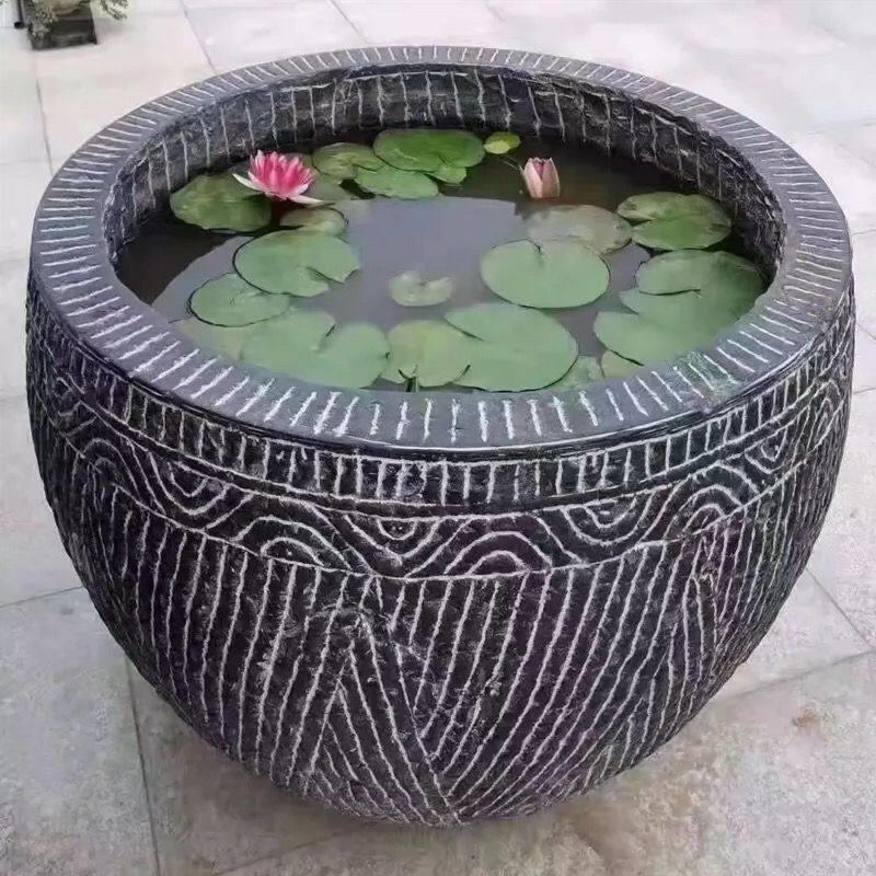 青石水缸花盆石雕水槽庭院石缸石头圆缸纯手工石盆大缸庭院镇宅