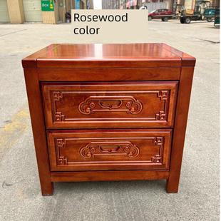 红木实木床头柜古董雕刻中国风格存储简单双抽屉橡木红木黑金柜