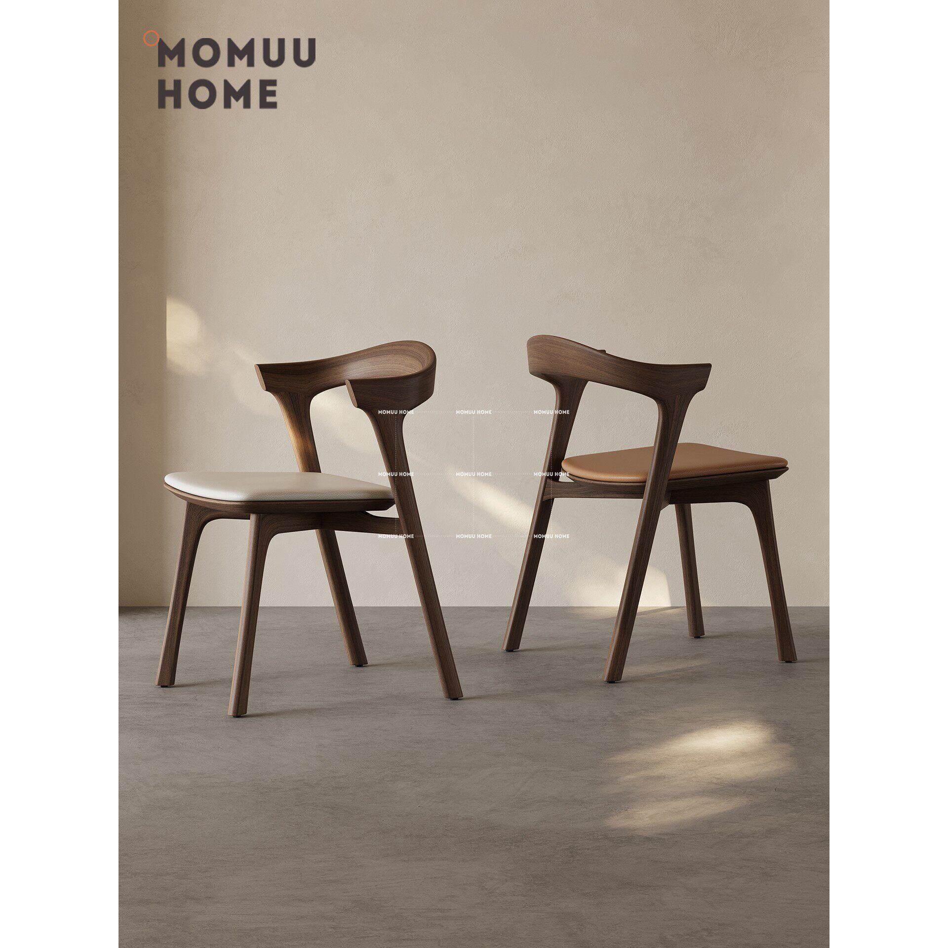 MOMUU HOME欧式现代实木家用餐椅简约咖啡厅纯实木靠背皮质椅子