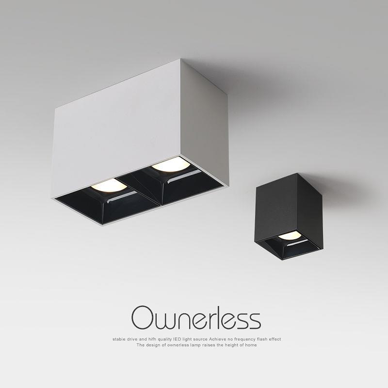 明装射灯方形家用过道走廊商场免开孔防眩光白黑色极简无主灯照明