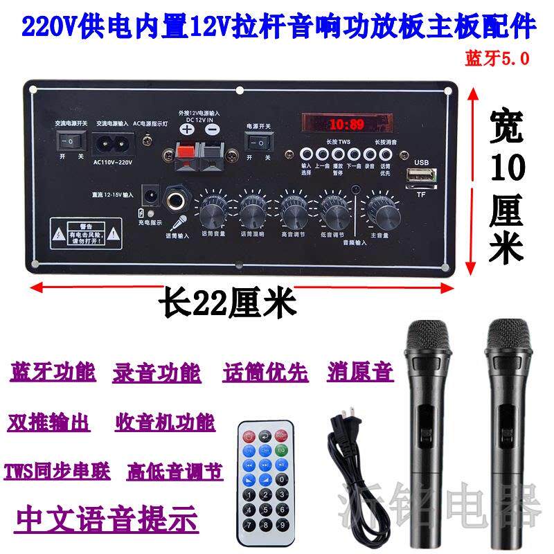 广场舞音响功放主板12V锂电池户外电瓶拉杆智能蓝牙大功率扩音板