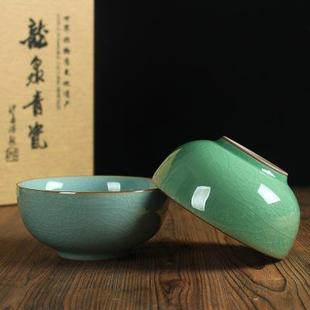 创意陶瓷碗家用哥窑冰裂纹餐具龙泉青瓷米饭碗套装 10头礼盒装