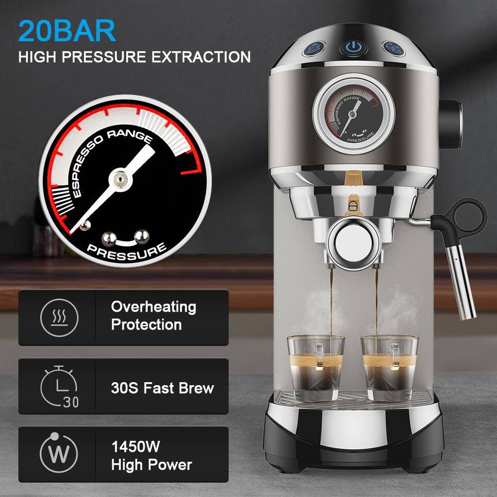 跨境全英文20Bar压表浓a缩意式咖啡机Es52988p带resso co力ffee m