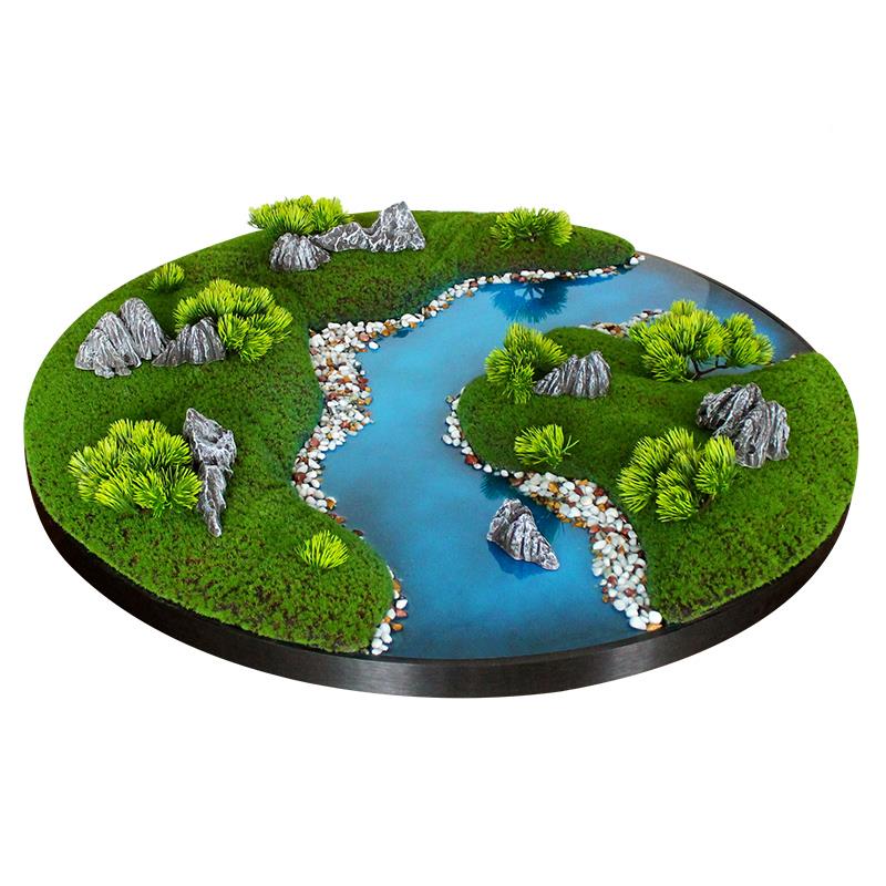 酒店桌餐中件间摆花饭店圆桌转盘中间XZI仿装饰品山水景观摆餐厅