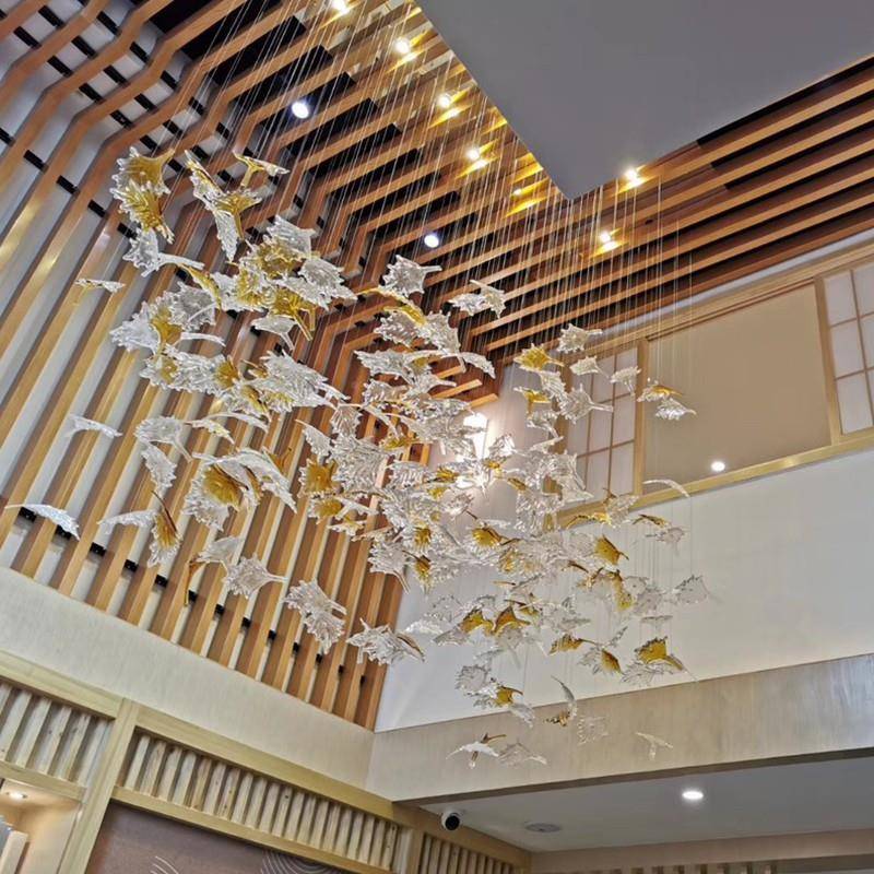 酒店大售楼水部盘大厅堂晶吊灯枫叶餐厅工程水晶吊灯灯创意沙艺术