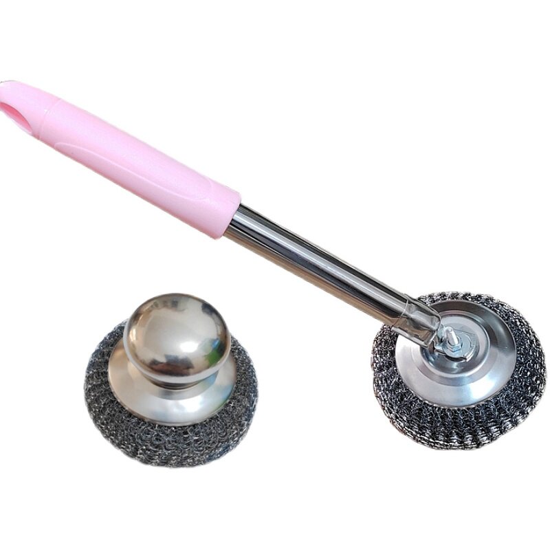 热销不锈钢钢丝球厨房洗碗清洁刷清洁球长柄钢丝刷加长洗鱼缸多功