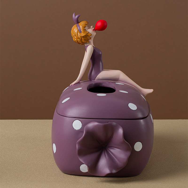 新品Modern Art Bubble Gum Girl Candy Tissue Box Resin Crafts
