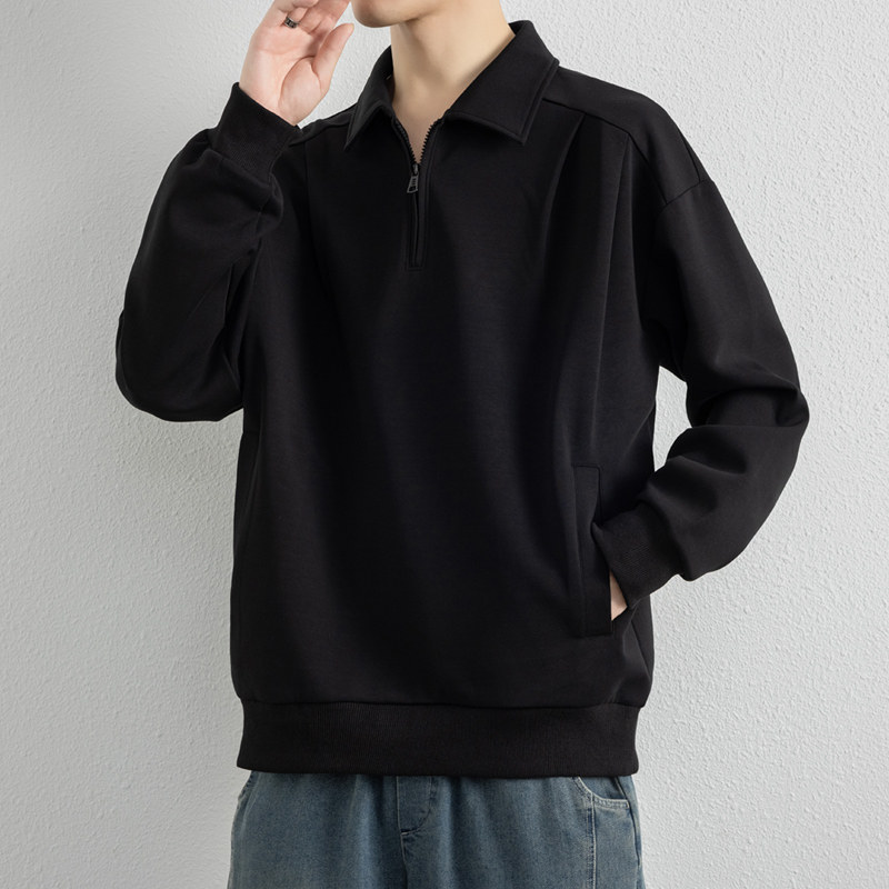 秋冬季男士薄款卫衣开衫时尚港风长袖卫衣潮流百搭上衣翻领polo衫