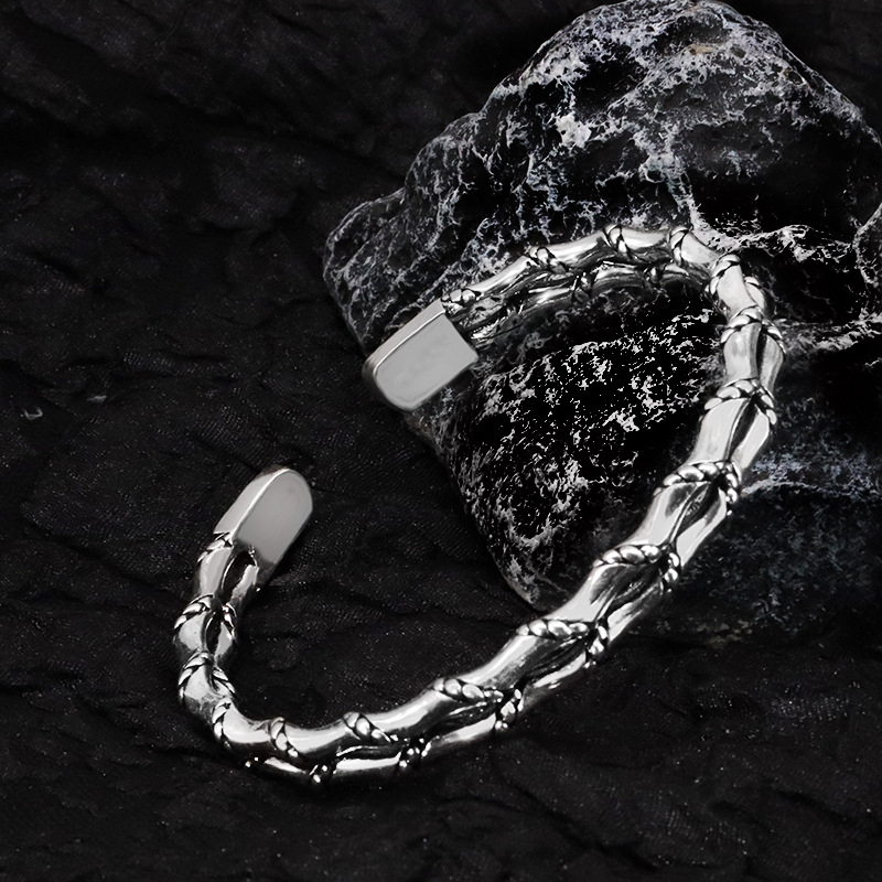 手环男高级感时尚手工编织双层竹节手镯男士个性复古泰开口镯子男