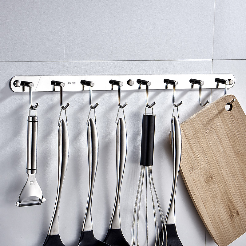 厨房挂钩 挂架304不锈钢横杆置物架挂钩式打孔免打孔挂件挂杆壁挂