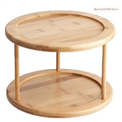 好货Round Bamboo Turntable Cabinet Organizer 2 Tier Spice Ra