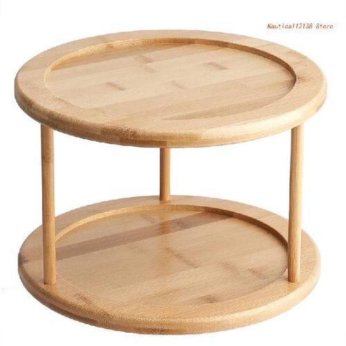 好货Round Bamboo Turntable Cabinet Organizer 2 Tier Spice Ra