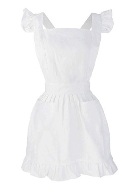 Womens Girls Ruffles Outline Retro White Apron justable Vi