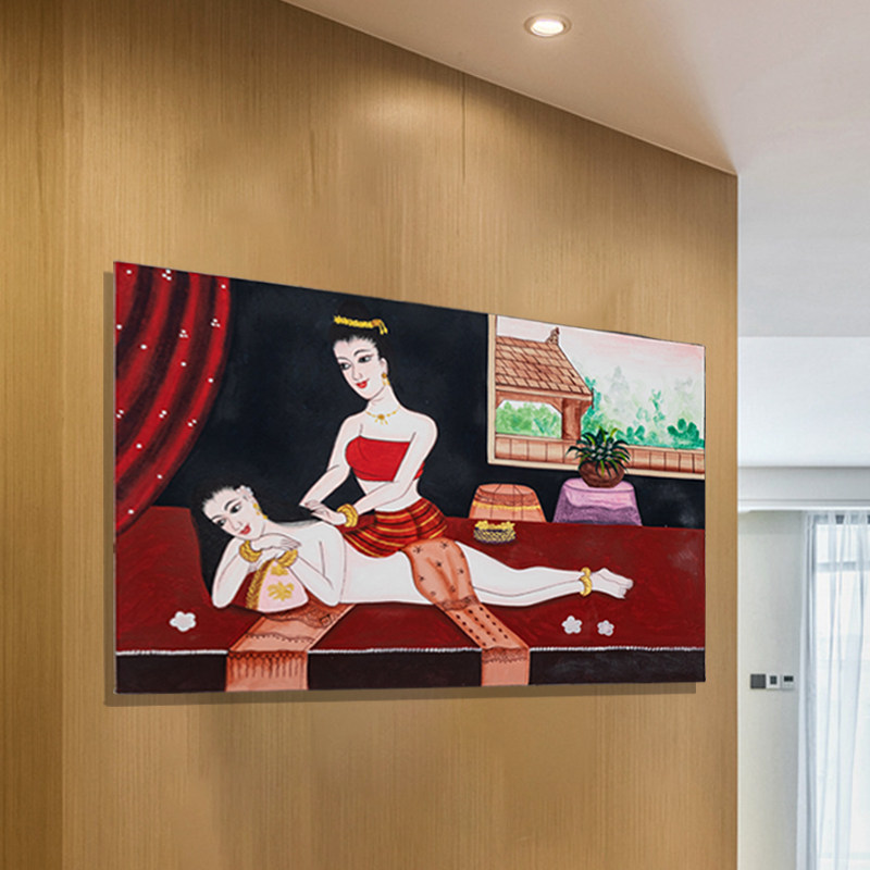 好货泰国金箔人物画东南亚风格泰式手绘玄关走廊壁画客厅餐厅装饰